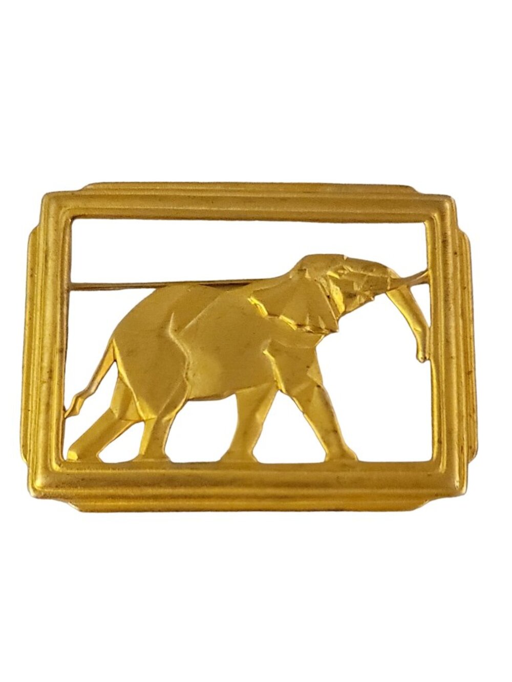 JJ Jonette Jewelry Gold Tone Elephant Framed Brooch Pin, Signed K544